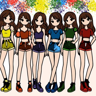 a group of girls wearing crop tops and shorts