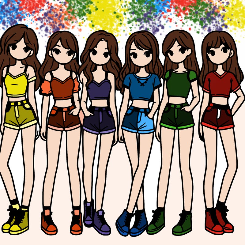 a group of girls wearing crop tops and shorts