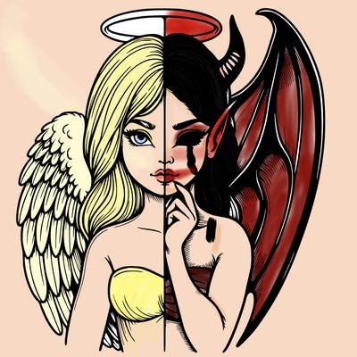 realistic angel half demon