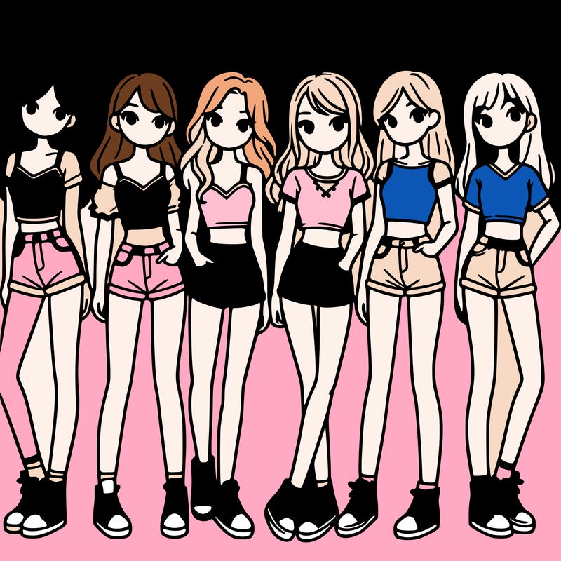 a group of girls wearing crop tops and shorts