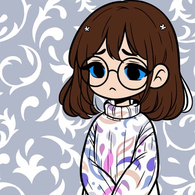 sad girl with glasses in a sweater