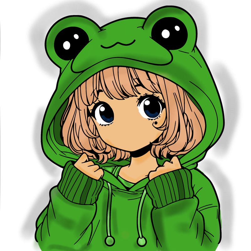 a cute teenage girl wearing a frog hoodie