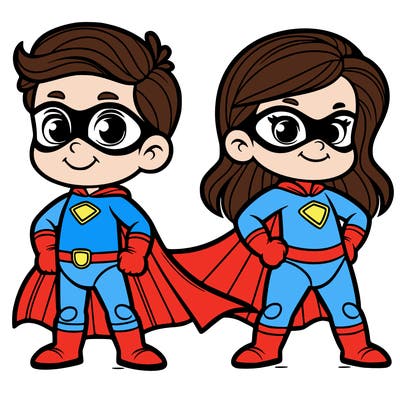 2 superheroes one is a boy of 5 and one is a girl 3 years