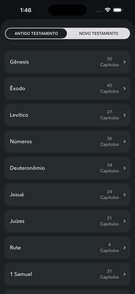 Bíblia Sagrada em Português - Uma lista de livros do Antigo Testamento no aplicativo móvel Bíblia Sagrada em Português.
