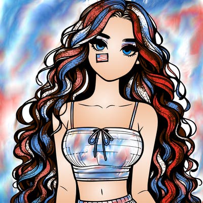 realistic girl with long curly hair and a crop top