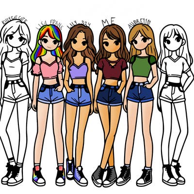 a group of girls wearing crop tops and shorts
