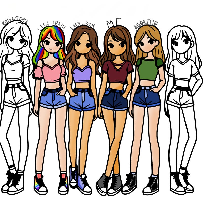 a group of girls wearing crop tops and shorts