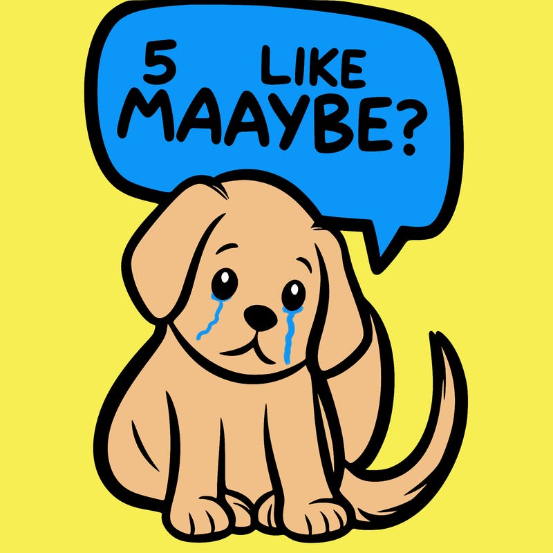 a puppy that says 5 like maybe