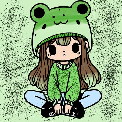 a girl wearing a frog hat and some frog socks