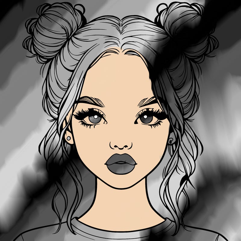 realistic girl with two buns in hair and lips