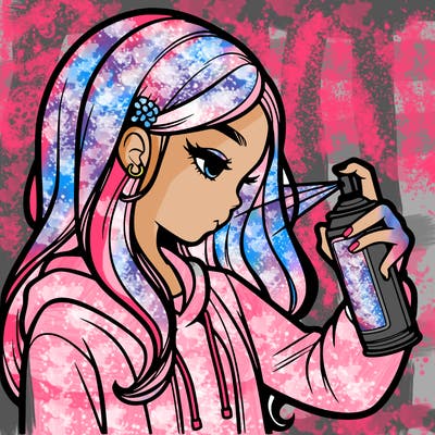 a realistic girl spray painting