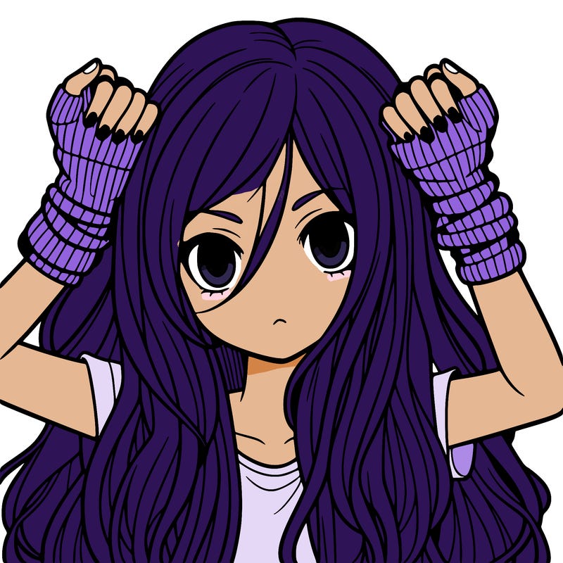 long haired girl with fingerless gloves