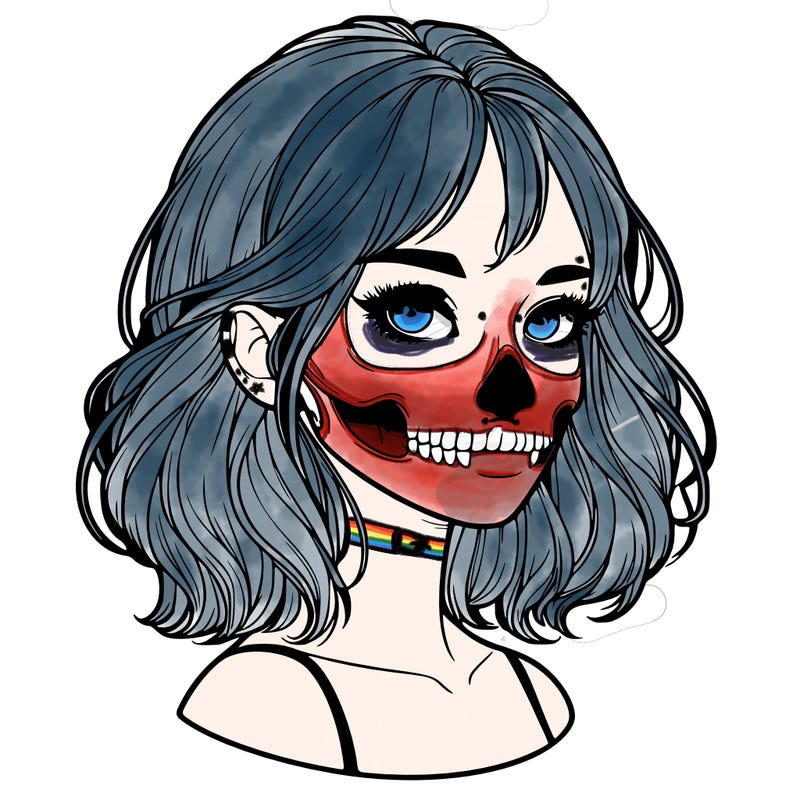 realistic girl with skull