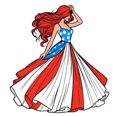 realistic woman with dress flowing in the wind