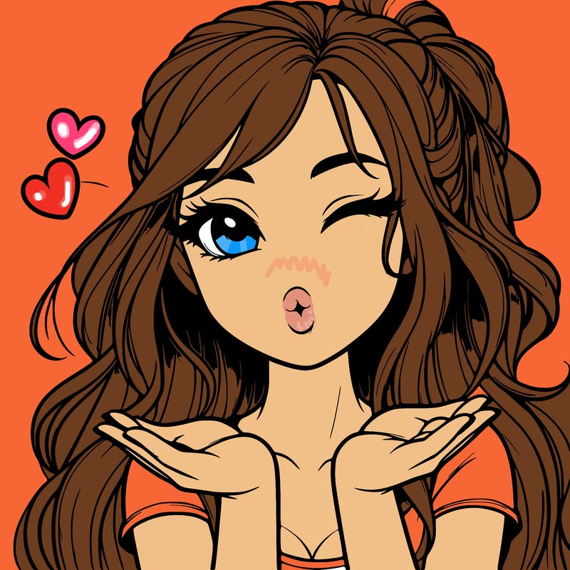 realistic girl winking and blowing a kiss while making heart hands