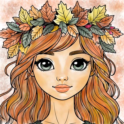 realistic girl with fall leaf crown