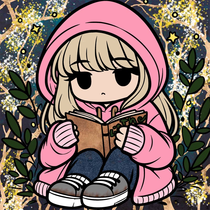 girl in oversized hoodie reading a book