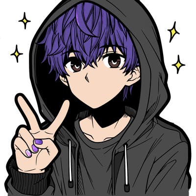 teenage manga boy in a hoodie, doing ✌
