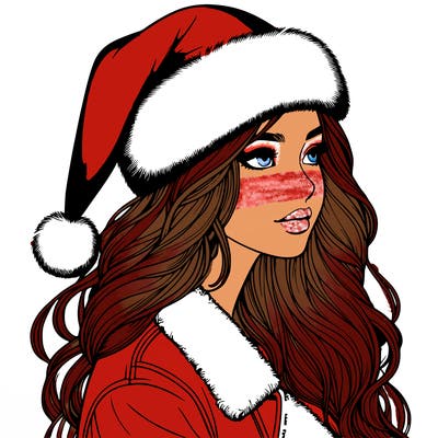 realistic girl in santa hat