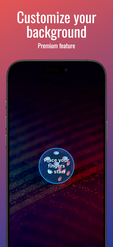 Finger Picker - Fun Chooser - Aplicación Finger Picker mostrando la función premium de fondo personalizado y la pantalla de inicio