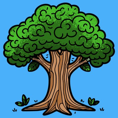 plain tree with big trunks and leaves