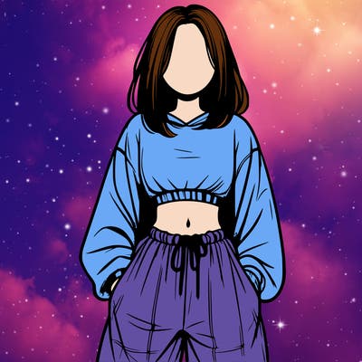 realistic girl faceless with baggy pants and a crop top