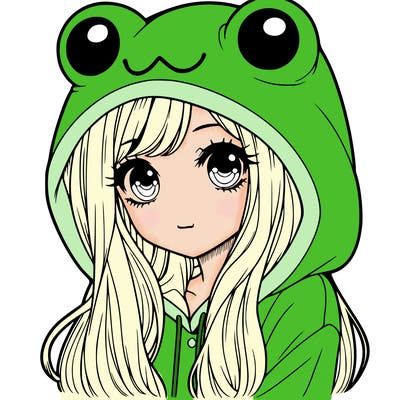 a pretty girl wearing a frog hoodie portrait with long hair