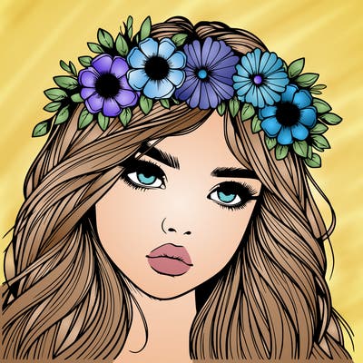 realistic girl with flowers crown
