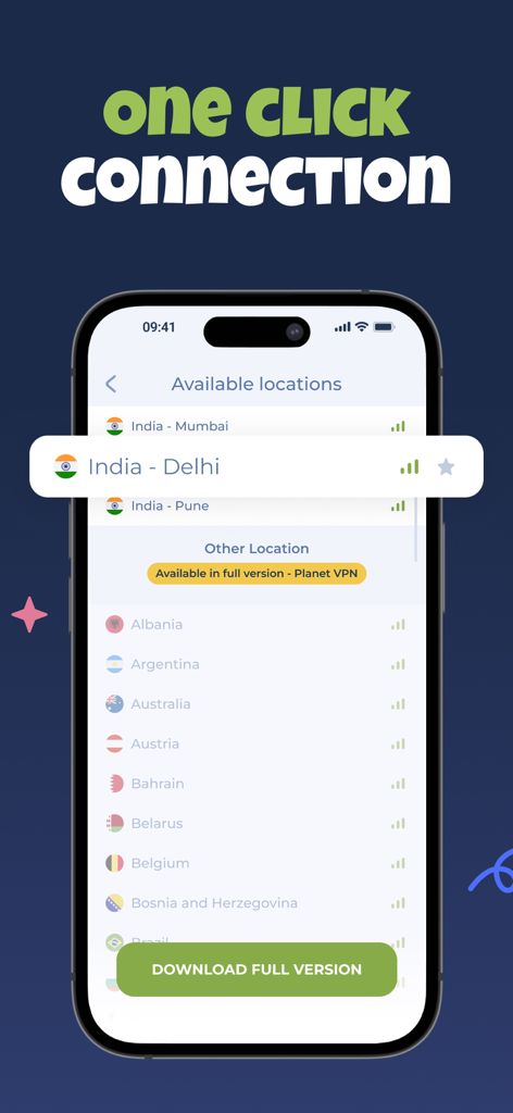 VPN India - Private & Secure - List of Indian VPN server locations showing Mumbai Delhi and Pune