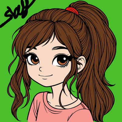 realistic girl with ponytail