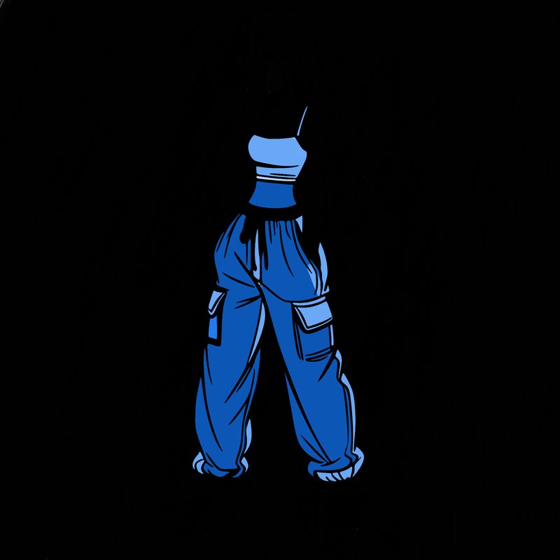 girl in baggy pants crop top and long hair