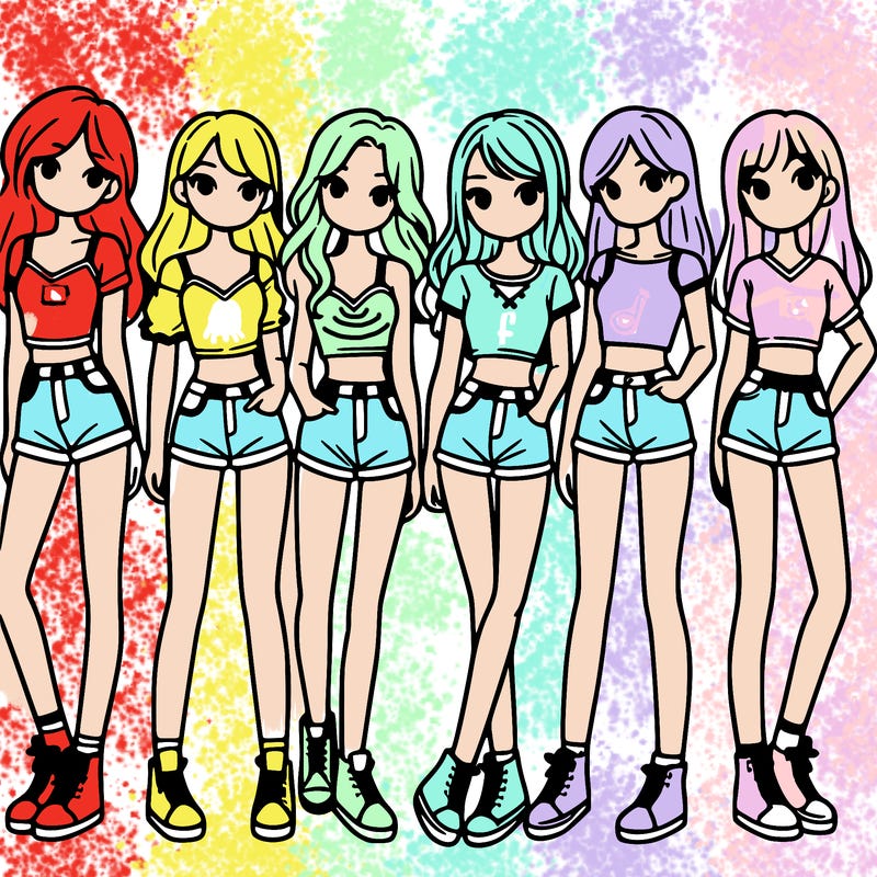 a group of girls wearing crop tops and shorts