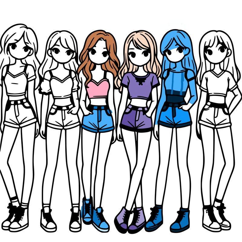 a group of girls wearing crop tops and shorts