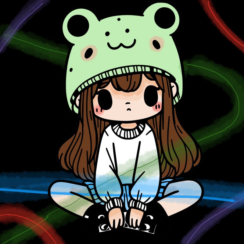 a girl wearing a frog hat and some frog socks