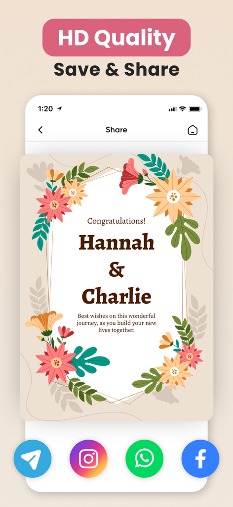 Invitation Maker - Greetings - Hochwertige florale Hochzeitseinladung bereit für Social-Media-Sharing