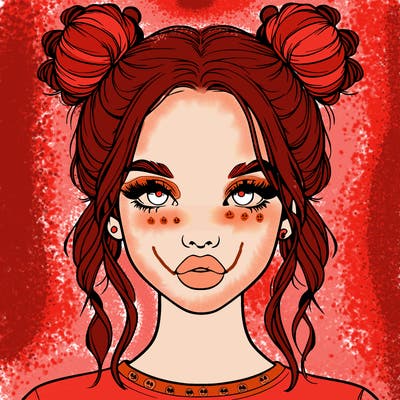 realistic girl with two buns in hair and lips