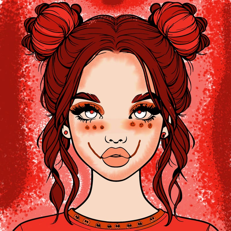 realistic girl with two buns in hair and lips