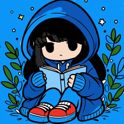 girl in oversized hoodie reading a book