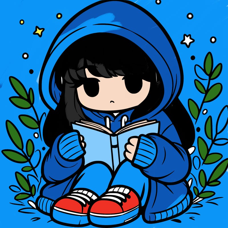 girl in oversized hoodie reading a book