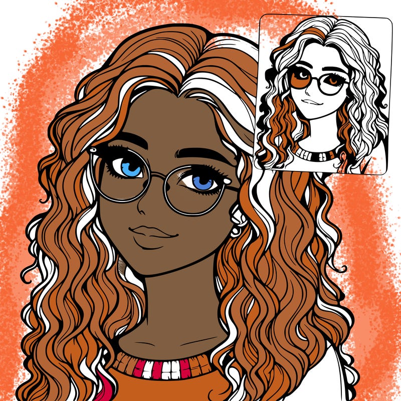 pretty girl with glasses and curly hair realistic looking