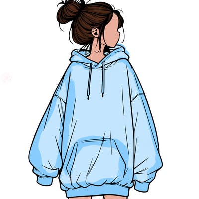 realistic girl with a oversized sweatshirt on and a bun