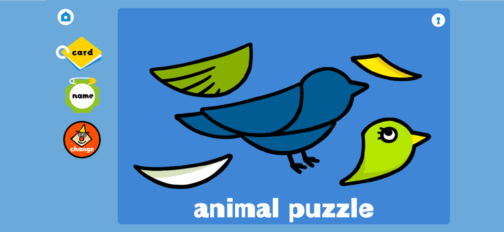 TouchCard -Lots of Kids Games! - Interactive animal puzzle for toddlers featuring a colorful blue bird