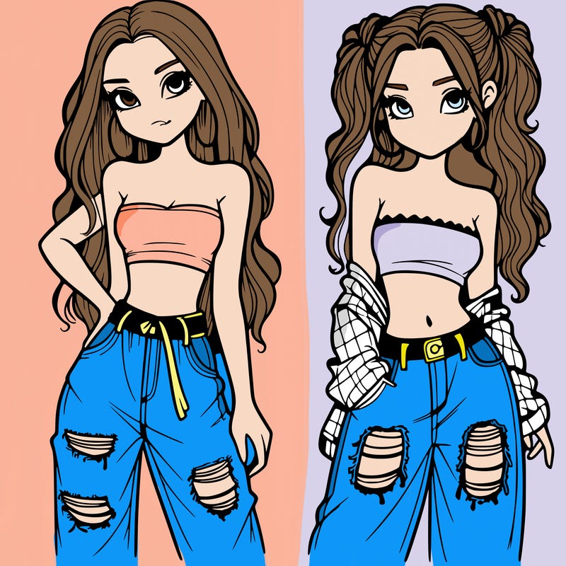 2 girls in crop tops and baggy jeans ripped