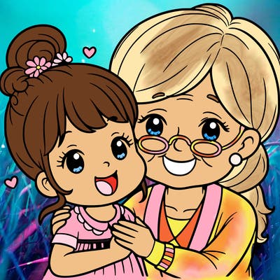 young grandma and a little girl together