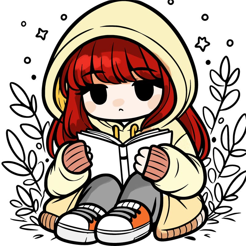 girl in oversized hoodie reading a book