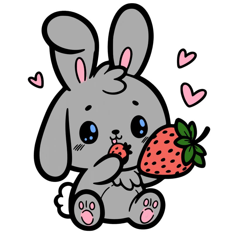 cute bunny eating a strawberry