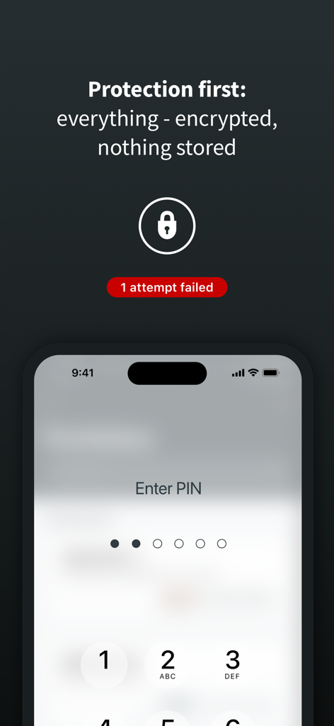 Écran de connexion sécurisé de l'application EFG Banking avec saisie du code PIN et message de cryptage.