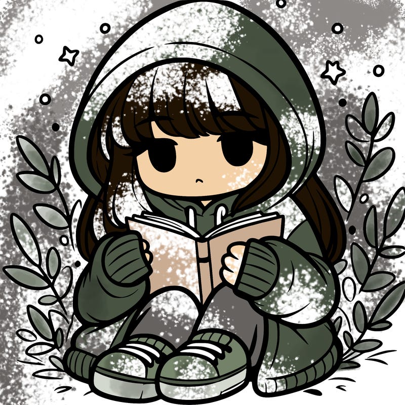 girl in oversized hoodie reading a book