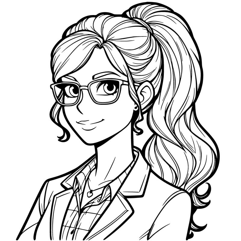 a teacher wears a ponytail and glasses
