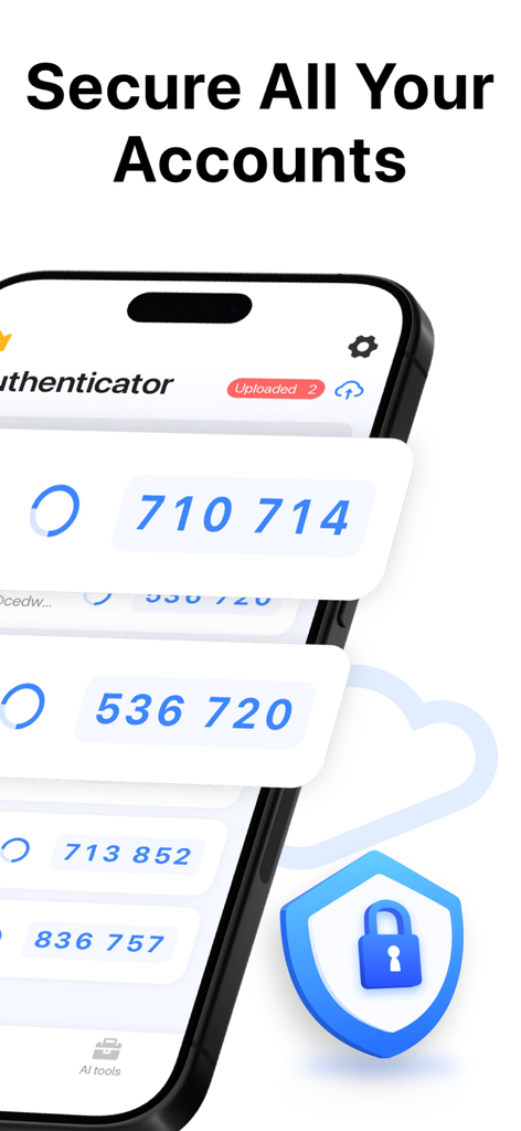 Smartphone mostrando códigos 2FA y un icono de escudo que representa la protección segura de cuentas